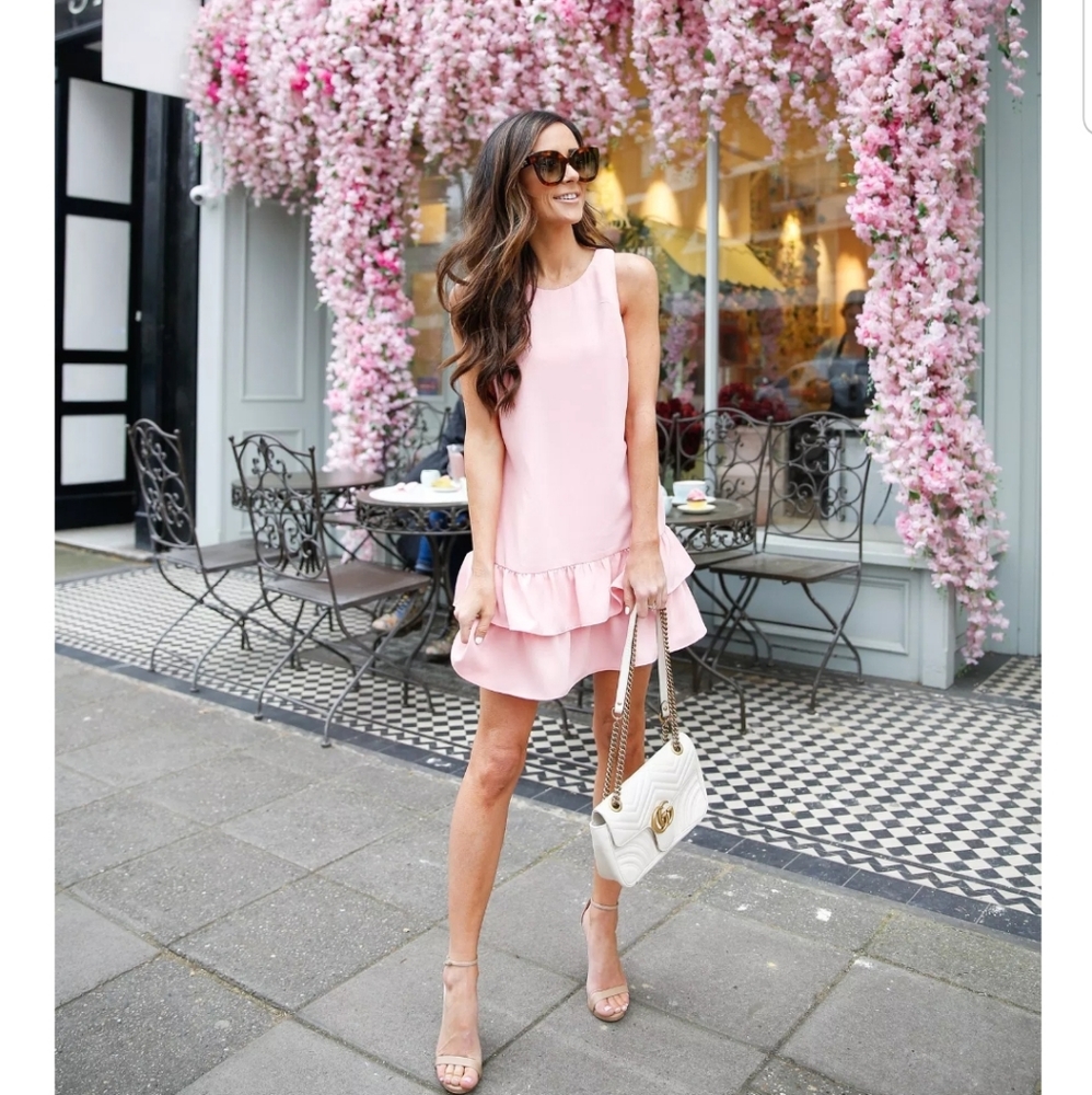 LOFT Back Cutout Ruffle Hem Light Pink Dress